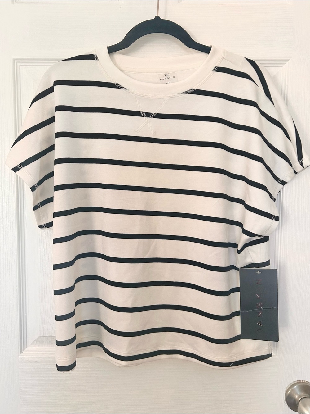 Danskin Black and White Striped Short-Sleeve Tee